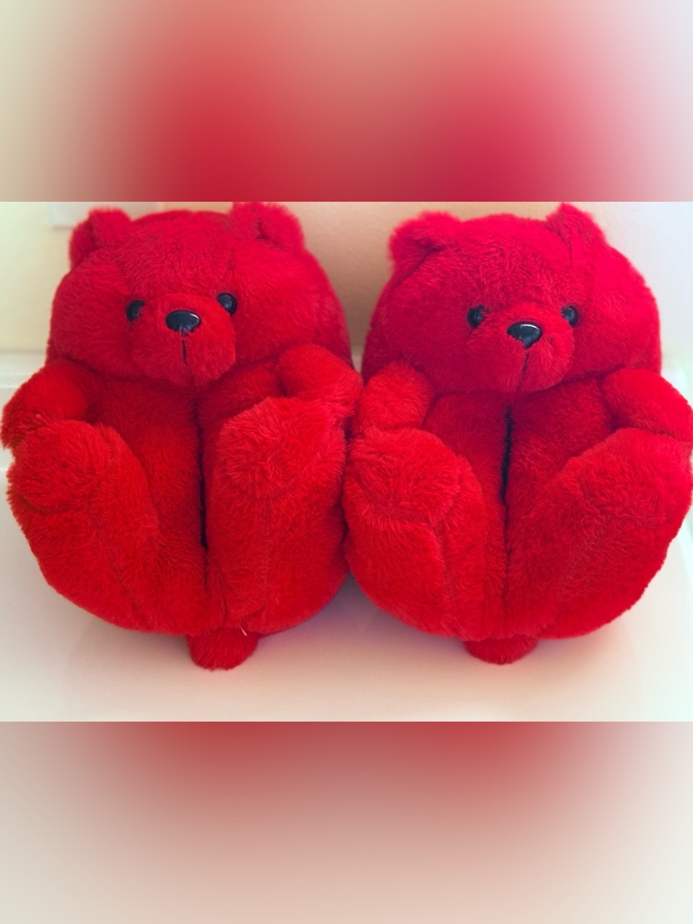 Pair of Plush Red Teddy Bear Slippers Size 6 They are really cute!